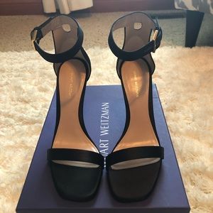 Stuart Weitzman Black Satin 100 Square Nudist